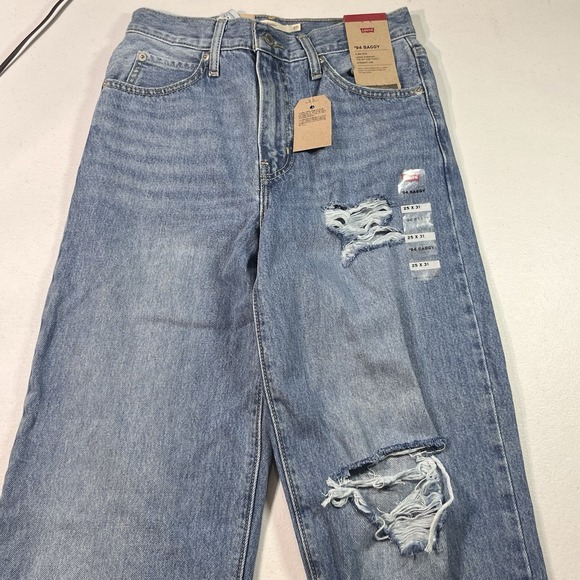 Levi's Women '94 Baggy Destructed Wide Leg Mid Rise Zip Fly Jeans 25x31 Blue NWT - Picture 5 of 12